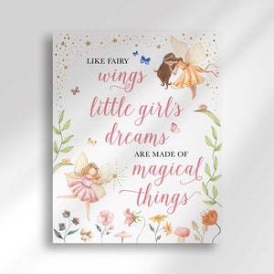 Like Fairy Wings, Little Girl's Dreams are Made of Magical Things Sign Instant Download Fairy Birthday Party Sign 8x10 and 11x14 Pink image 3