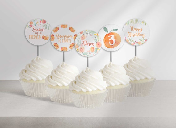 Editable Peach Party Cupcake Toppers for Peach Theme Birthday ...