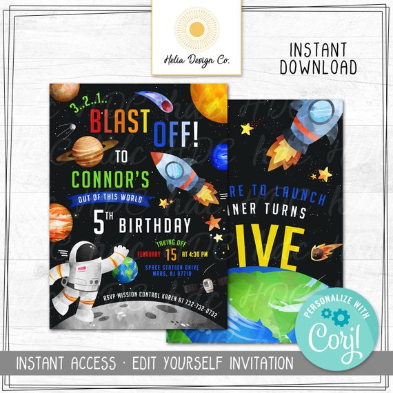 Space Birthday Invitation | Edit Yourself Instant Download | Any Age | Rocketship | Galaxy | Digital Download | 2019 Trend Il_570xn