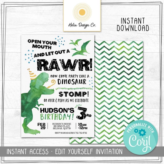 NEW! Dinosaur Birthday Invitation | Edit Yourself Instant Digital Download | Printable Invitation | Any Age Il_570xn