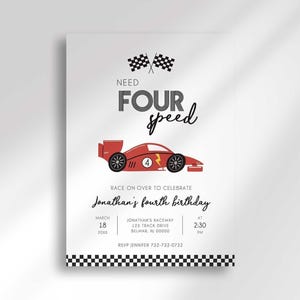 Race Car 4th Birthday Invitation Template (Digital Download)