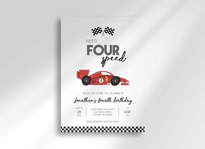 need four speed birthday invitation