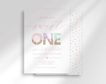 Pink Aqua Ice Cream First Birthday Invitation, Sweet One