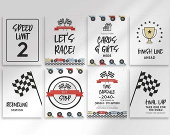 Race Car Birthday Sign Package: Editable Party Decor Supplies (Digital Download)
