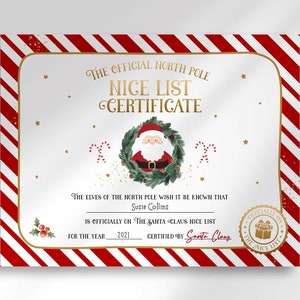 Personalized Official Nice List Certificate 8.5x11 | Edit and Print Yourself | Printable Keepsake to use Year After Year