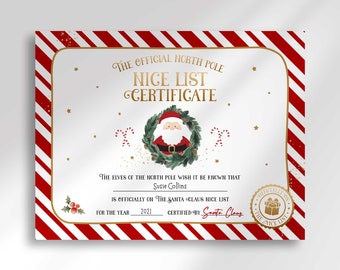 Personalized Official Nice List Certificate 8.5x11 | Edit and Print Yourself | Printable Keepsake to use Year After Year