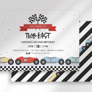 two fast race car birthday invitation