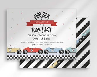 Two Fast Race Car 2nd Birthday Invitation