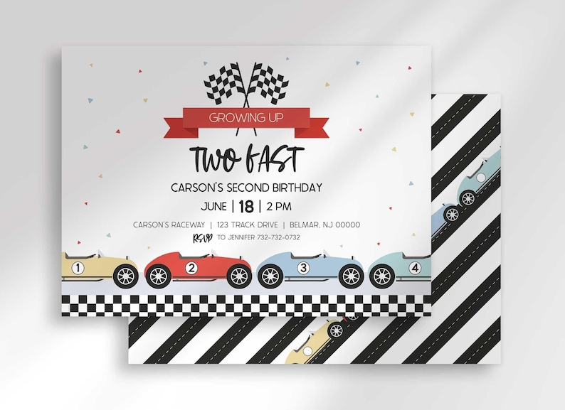 two fast race car birthday invitation