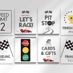 race car birthday party signs