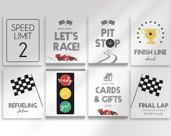 Fast Race Car Birthday Party Signs, Editable Racing Decor, Refueling, Speed Limit, Pit Stop (Printable) (Digital Download)
