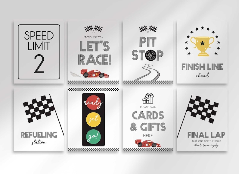 race car birthday party signs
