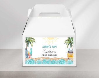 Surf-Geburtstags-Geschenkbox Etikett: The Big One Party (Digitaler Download)