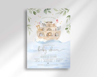 Noah's Ark Baby Shower Invitation Template, Editable Two by Two Animal