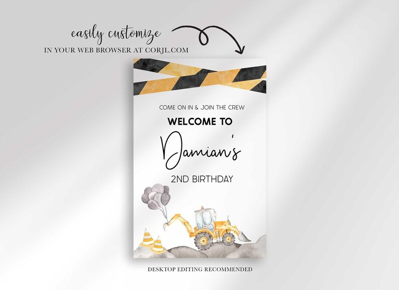 watercolor construction birthday