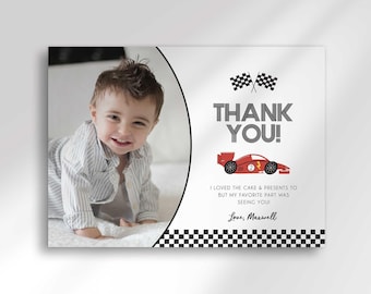 Fast Race Car Birthday Thank You Card with Photo (Digital Download)