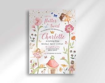 Fairy verjaardagsuitnodiging, Enchanted Forest Princess Party Invite (digitale download)