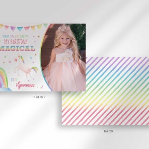 Rainbow Unicorn Birthday Thank You Card with Photo Edit Yourself Instant Digital Download image 3