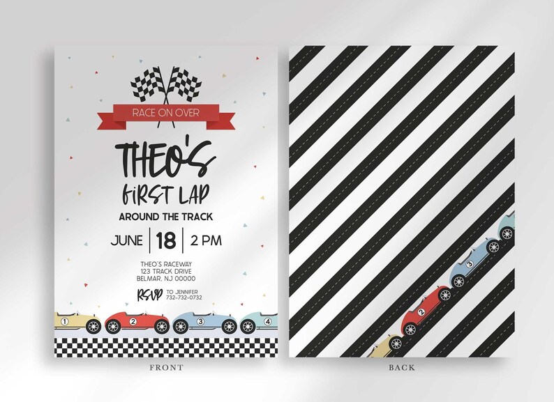 retro race car birthday invitation
