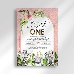 Safari First Birthday Invitation: Pink Leopard Print