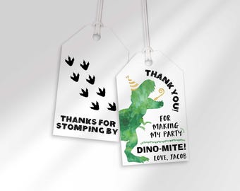 Etichette per bomboniere di compleanno a tema dinosauri, etichette giurassiche stampabili (download digitale)