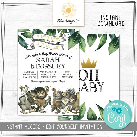 NEW! Edit Yourself Where The Wild Things Are Baby Shower Invitation | A Wild Thing is on the Way | Edit at Corjl.com | Printable DIY Il_570xn