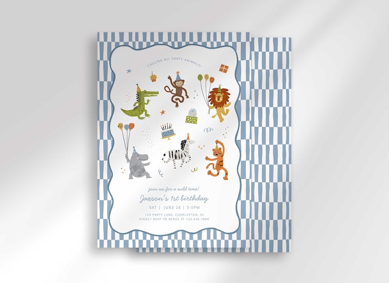 Calling All Party Animals Birthday Invitation, Safari Theme Invite Digital Download (Digital Download) image 2
