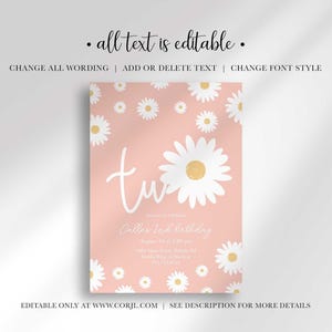 Graphic explaining that all text on the invitation is editable, with options to change wording, add or delete text, and change font style, noting it is editable only at Corjl.com.