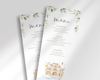 Noah's Ark Menu Card, Baby Shower or Birthday Table Decor (Digital Download)