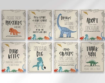 Editable Dinosaur Party Sign Package | Adopt a Dinosaur + Certificate | Dinosaur Dig | Dino Food Sign | Thanks for Stomping By