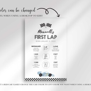 race car first birthday milestones
