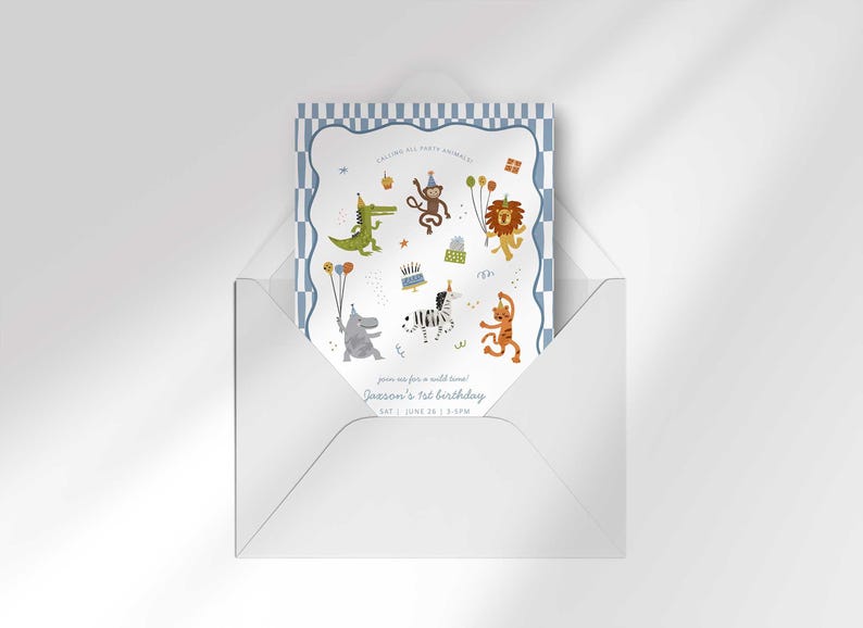 Calling All Party Animals Birthday Invitation, Safari Theme Invite Digital Download (Digital Download) image 4