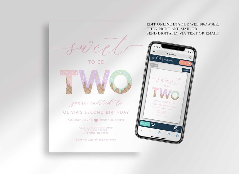 digital ice cream birthday invitation