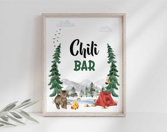 Chili Bar 8 x 10 feestbord voor campingverjaardag (digitale download)