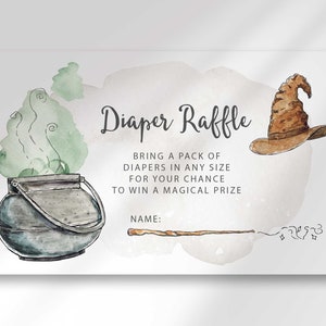 Magical Wizard Baby Shower Diaper Raffle Ticket Template - Digital Invitation Insert Download