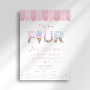 ice cream 4th birthday invitation