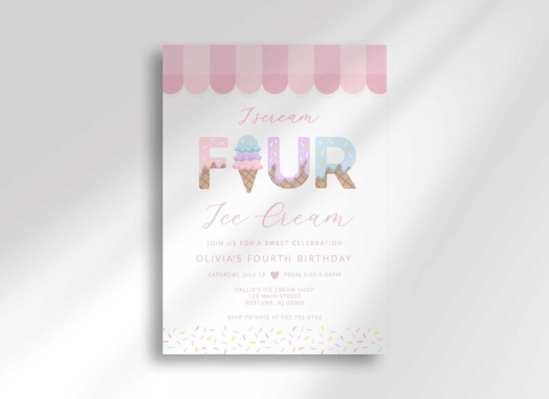 ice cream 4th birthday invitation