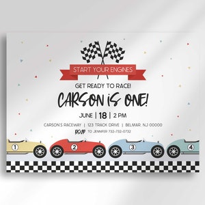 Editable Race Car Birthday Invitation Template to Edit at Corjl.com | For Any Age | Instant Download | Printable Invitation