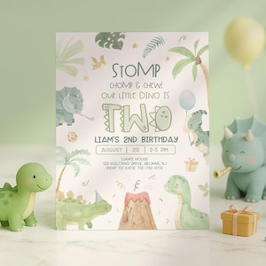 Editable Dinosaur 2nd Birthday Invitation | Digital Template for Second Dino Party | Instant Download
