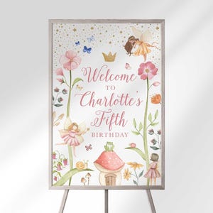 Plantilla editable de cartel de bienvenida de princesa hada rosa (descarga digital)