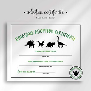 Dinosaur Birthday Adopt a Dinosaur Sign and Adoption Certificate | 8x10 ...