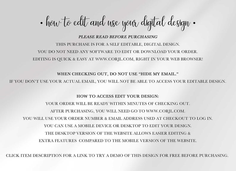 Text instructions explaining how to edit and use the digital design are centered on a pale background.