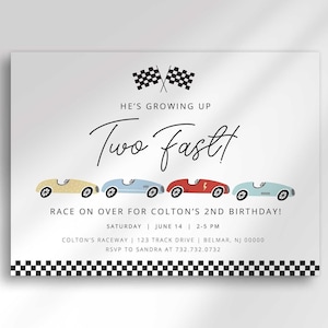 Two Fast Race Car Birthday Invitation Template, Racing into 2 (Digital Download)