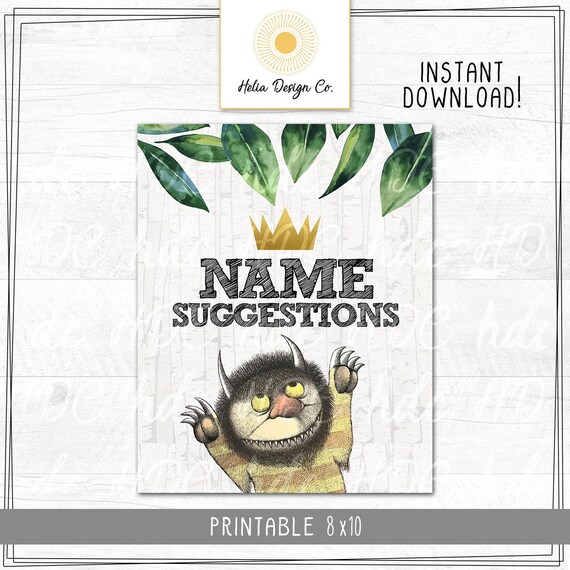 Name Suggestions Sign | Where The Wild Things Are | Baby Shower | Party Signs | Instant Download | Printable Posters Il_570xn