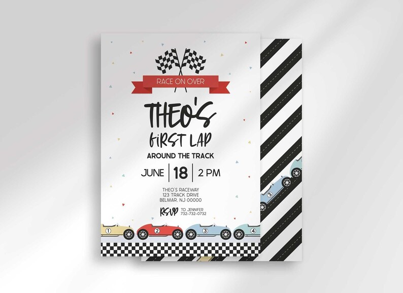 1st lap down birthday invitation