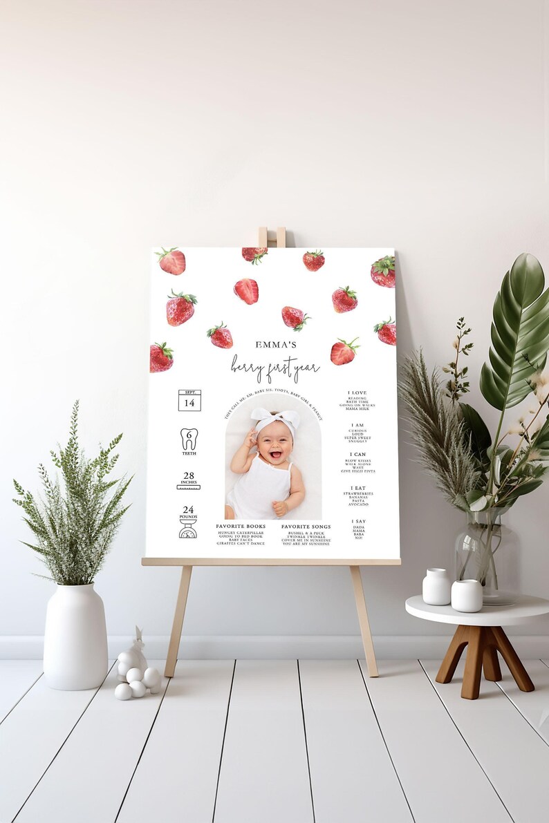strawberry 1st birthday photo banner