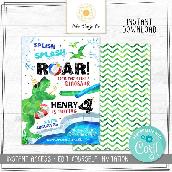 NEW! Edit Yourself Dinosaur Pool Party Birthday Invitation | Any Age | Instant Digital Download | Printable Invitation | 2019 Trend Il_570xn