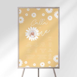 Modèle de graphique modifiable pour le 1er anniversaire de Daisy Téléchargement immédiat | Modifiez vous-même puis imprimez, tableau des jalons Daisy First | Marguerite dorée