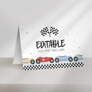 Race Car Birthday Table Labels, Editable Party Decor (Digital Download)