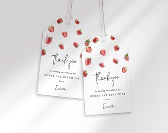 Berry First Birthday Favor Tag Template (Digital Download)